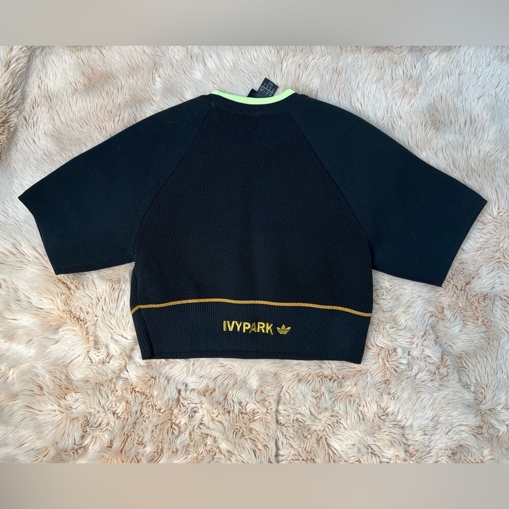 Adidas x Ivy Park Womens Black Knit Crop Top Neon Trim XL GV4832 Resort Vacation - Picture 5 of 8